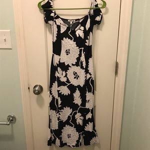 Black and white floral dress, strapless